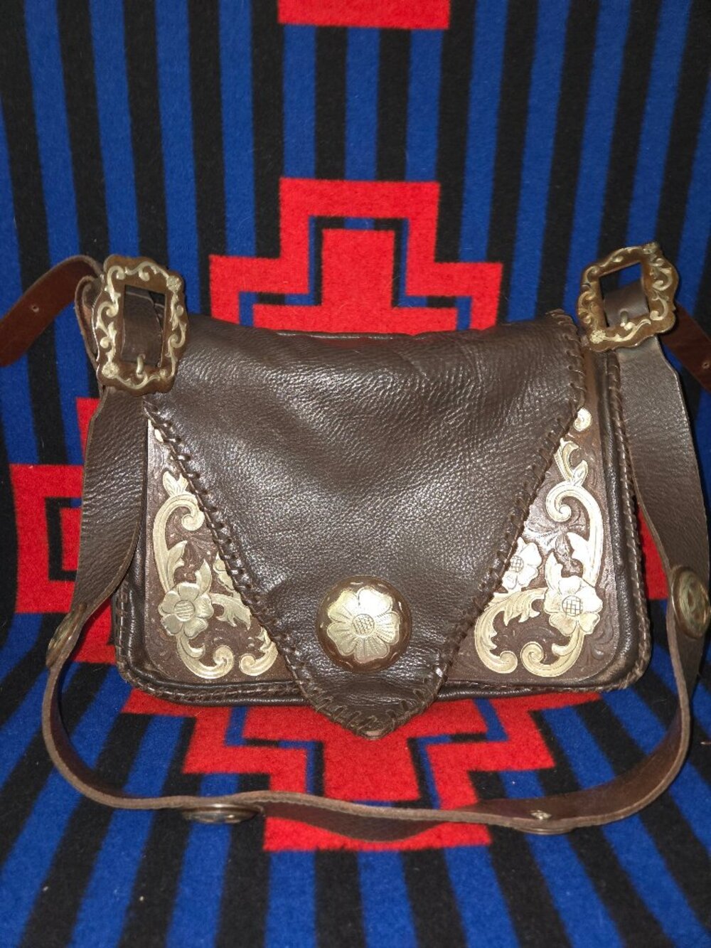 Jose Luis Chocolate Brown Leather Bag with Silver Embellishments